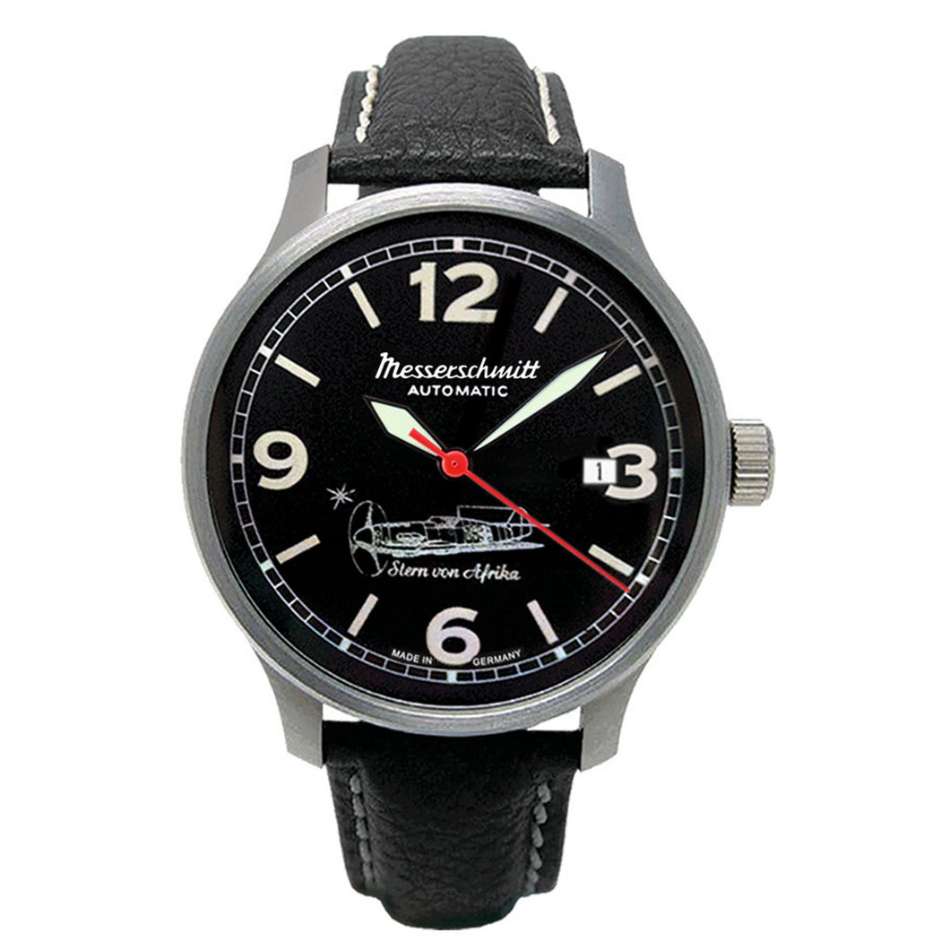 Aristo Herren Messerschmitt Uhr Fliegeruhr Automatik ME-42Stern-A Leder