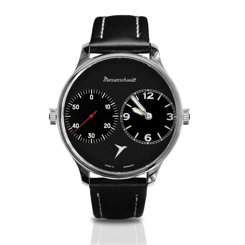 Aristo Herren Messerschmitt Uhr Fliegeruhr Two-Timer ME-Dual-SL Leder