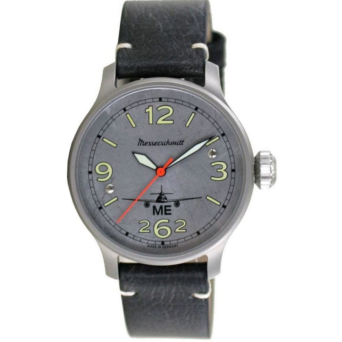 Messerschmitt Orologio Da Uomo ME-4H152: Quarz, Cassa In Acciaio, Quadrante Beige, Cronografo, Pelle Marrone, Made In Germany