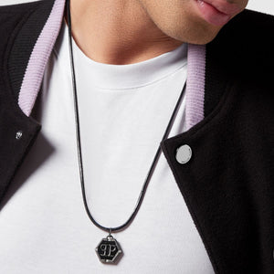 Philipp Plein Herren Kette Halskette Anhänger Edelstahl IP Gun HEXAGON PJ7AA09NU