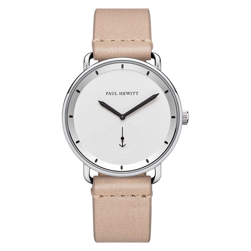 PAUL HEWITT Herren Uhr Analog Quarz Breakwater White Sunray PH-BW-S-W-56M Leder