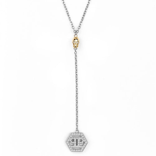 Philipp Plein Damen Kette Halskette Edelstahl Silber HEXAGON PJ2AA04NU