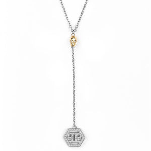 Philipp Plein Damen Kette Halskette Edelstahl Silber HEXAGON PJ2AA04NU