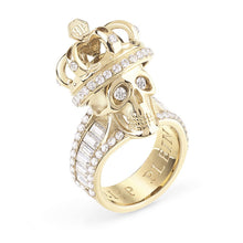 Laden Sie das Bild in den Galerie-Viewer, Philipp Plein Damen Ring Edelstahl IP Gold SKULL CROWN Totenkopf Krone PJ4AA01R