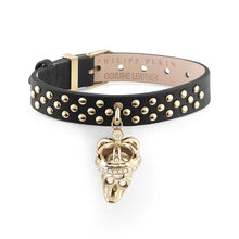 Laden Sie das Bild in den Galerie-Viewer, Philipp Plein Damen Armband Leder Edelstahl IP Gold SKULL CROWN PJ4AA07BU