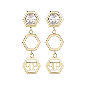 Philipp Plein Damen Ohrringe Ohrhänger Edelstahl IP Gold HEXAGON LUX PJ5AA03EU