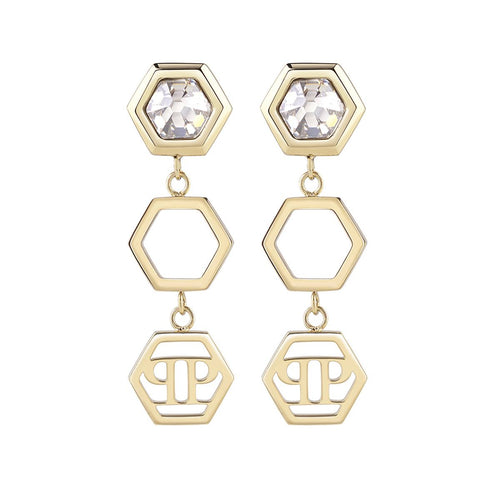 Philipp Plein Damen Ohrringe Ohrhänger Edelstahl IP Gold HEXAGON LUX PJ5AA03EU
