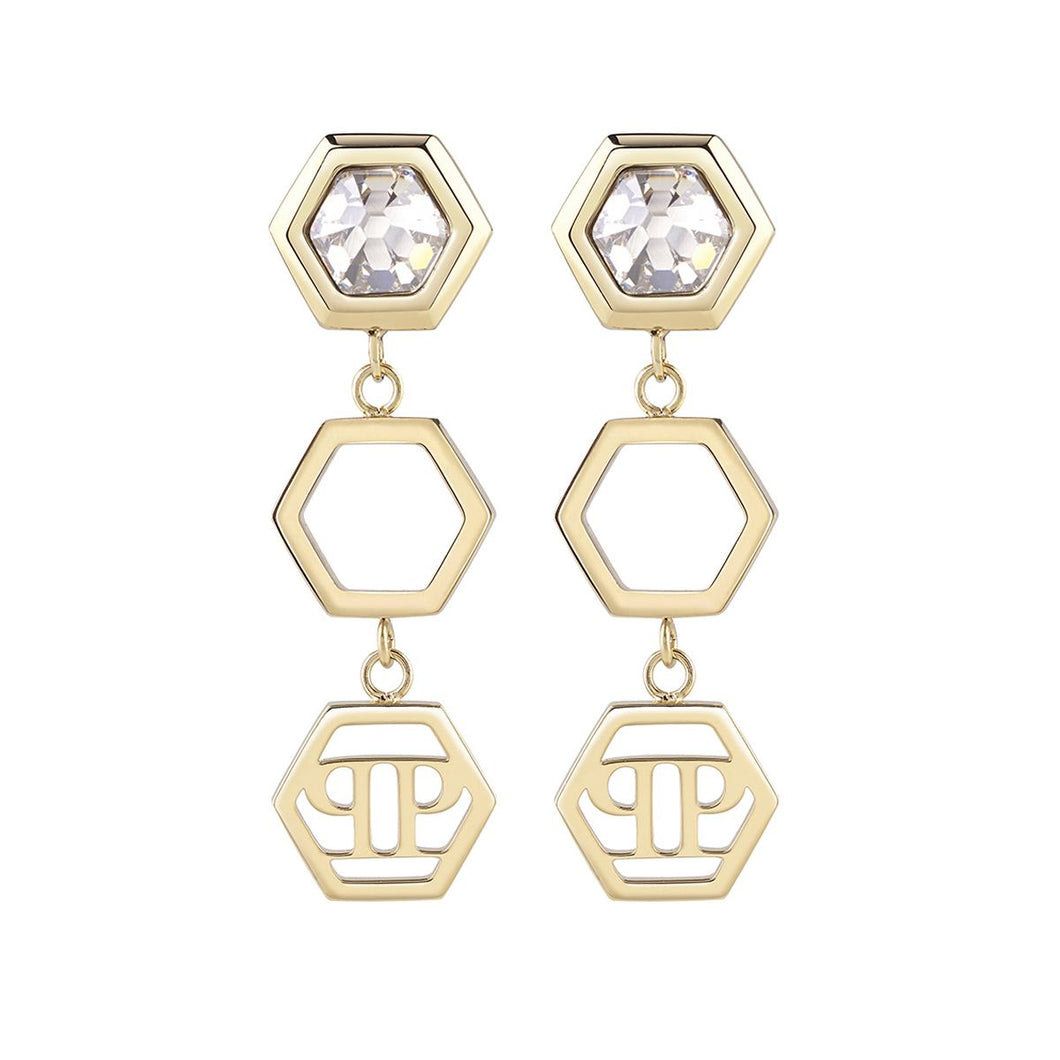 Philipp Plein Damen Ohrringe Ohrhänger Edelstahl IP Gold HEXAGON LUX PJ5AA03EU