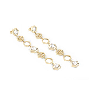 Philipp Plein Damen Ohrringe Ohrhänger Edelstahl IP Gold HEXAGON LUX PJ5AA04EU