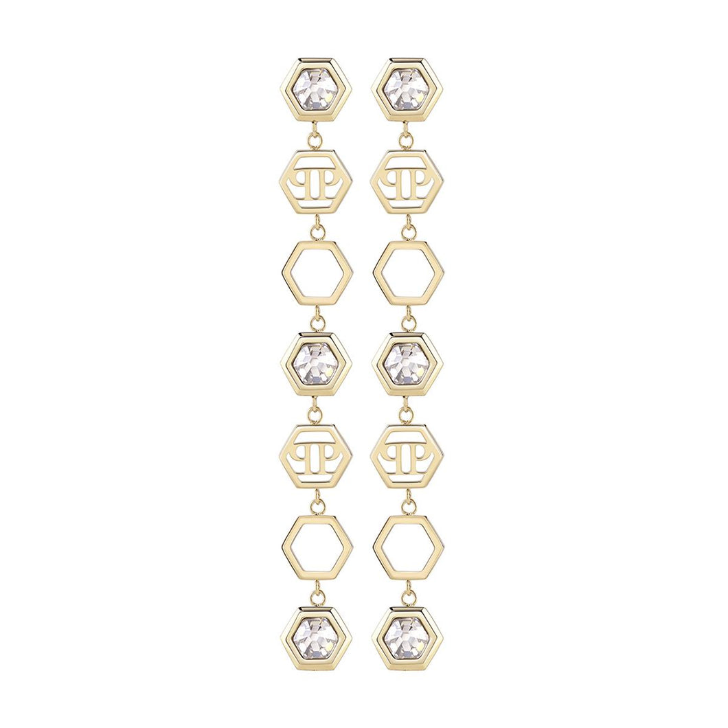 Philipp Plein Damen Ohrringe Ohrhänger Edelstahl IP Gold HEXAGON LUX PJ5AA04EU