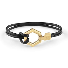 Laden Sie das Bild in den Galerie-Viewer, Philipp Plein Herren Armband Leder Edelstahl IP Gold HEXAGON PJ7AA25BS