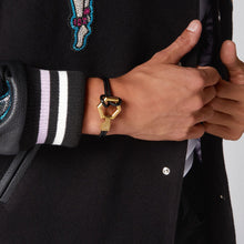 Laden Sie das Bild in den Galerie-Viewer, Philipp Plein Herren Armband Leder Edelstahl IP Gold HEXAGON PJ7AA25BL