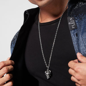 Philipp Plein Herren Kette Halskette Edelstahl silber 3D SKULL PJ8AA03NU