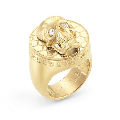 Philipp Plein Herren Ring Edelstahl IP Gold 3D SKULL PJ8AA26R
