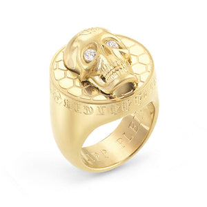 Philipp Plein Herren Ring Edelstahl IP Gold 3D SKULL PJ8AA26R