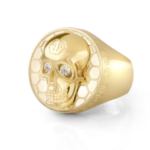 Philipp Plein Herren Ring Edelstahl IP Gold 3D SKULL PJ8AA26R