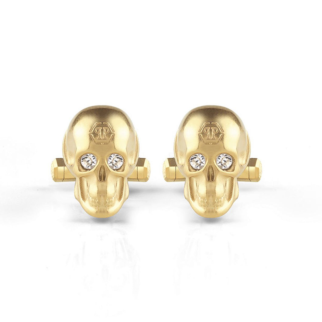 Philipp Plein Herren Manschettenknöpfe Edelstahl IP Gold 3D SKULL PJ9AA06CU