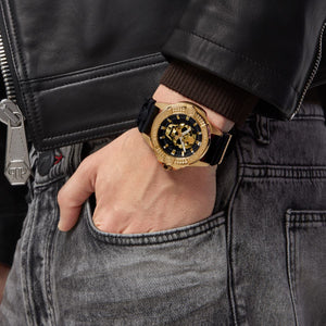 Philipp Plein Herren Uhr Analog Quarz $KULL yellow gold PWAAA0221 Silikon