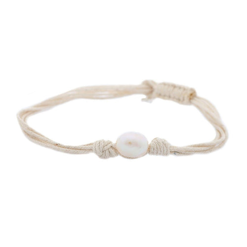 Misaki Damen Armband weiß Textil Perle QCUBWAVE