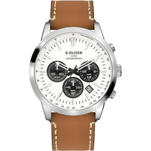 Laden Sie das Bild in den Galerie-Viewer, s.Oliver Herren Uhr Armbanduhr Chronograph Leder SO-4407-LC