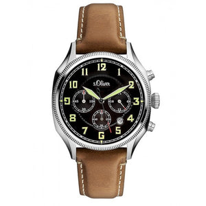 s.Oliver Herren Uhr Chrono Armbanduhr Leder SO-3180-LC