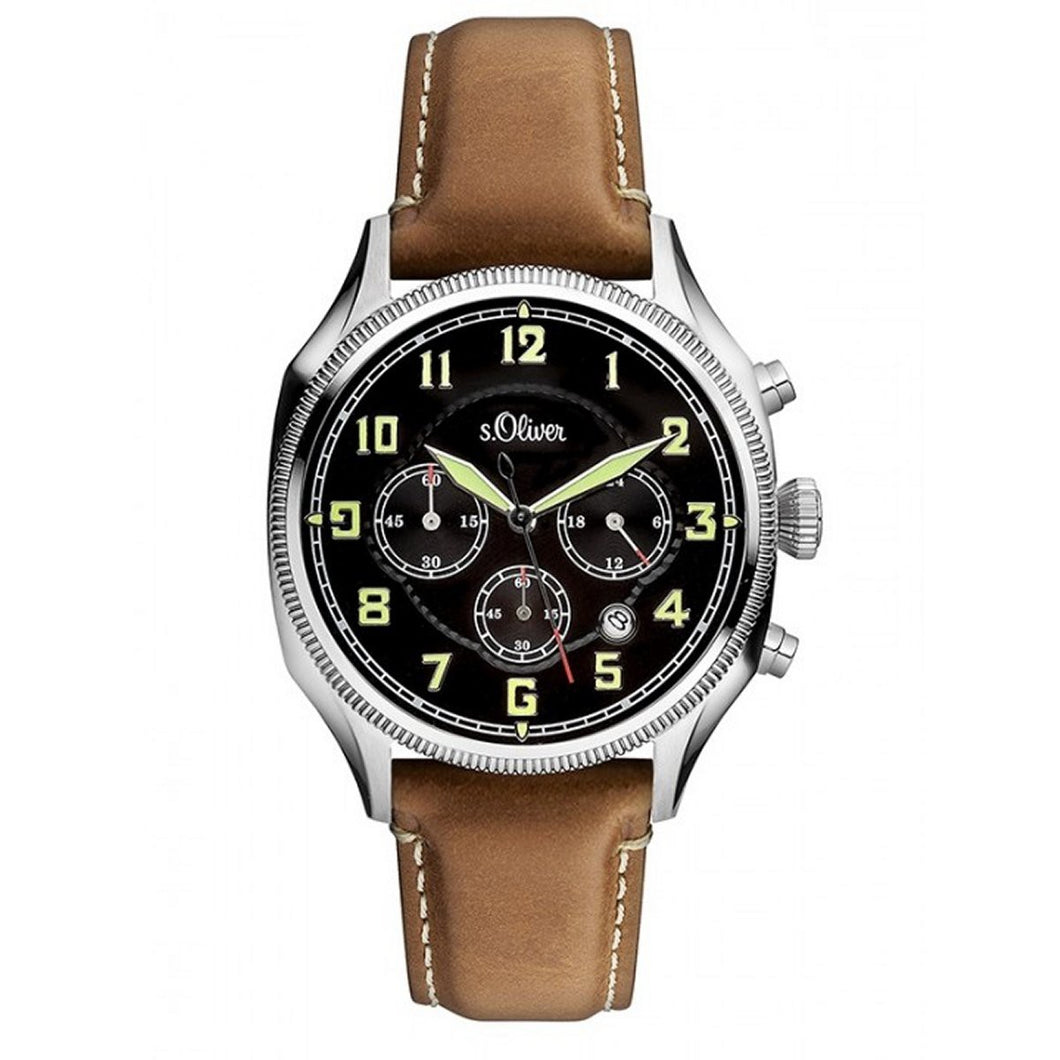 s.Oliver Herren Uhr Chrono Armbanduhr Leder SO-3180-LC