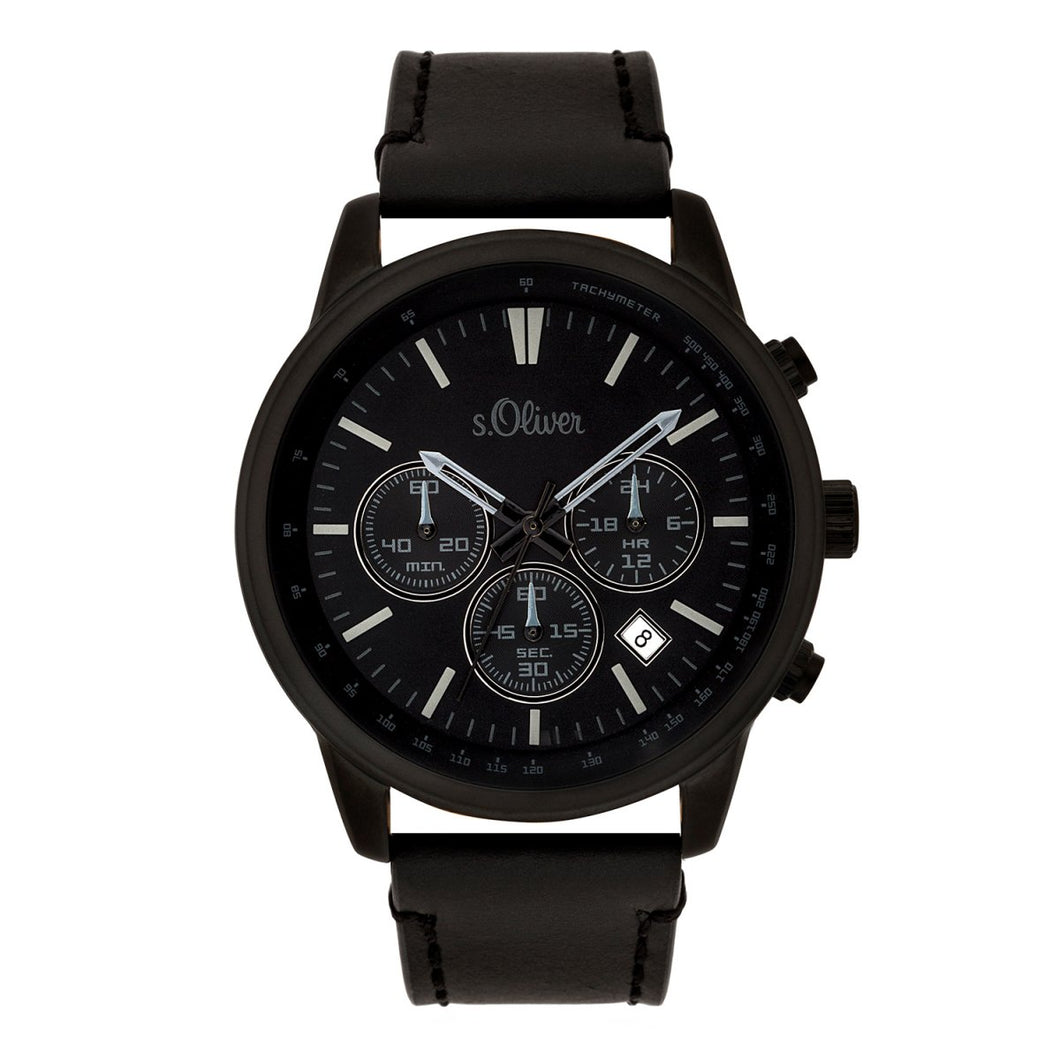 s.Oliver Herren Uhr Armbanduhr Chronograph Leder SO-3685-LC-1