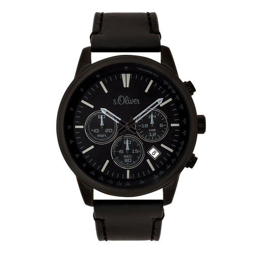 s.Oliver Herren Uhr Armbanduhr Chronograph Leder SO-3685-LC-1