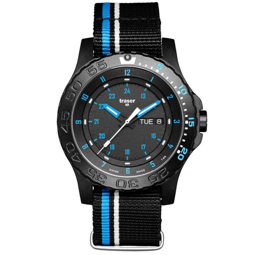 Traser Herren Uhr Analog Quarz H3 Blue Infinity P66 Textilband SW/Blau 105545
