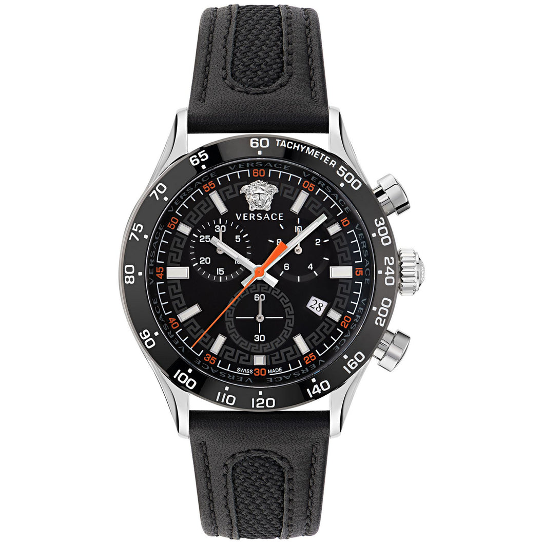 Versace Herren Uhr Armbanduhr Chronograph Edelstahl Hellenyium VE2U00122 Leder