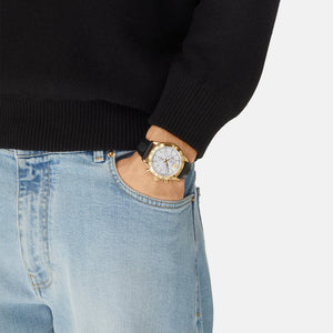 Versace Herren Uhr Armbanduhr Chronograph Edelstahl Hellenyium VE2U00222 Leder