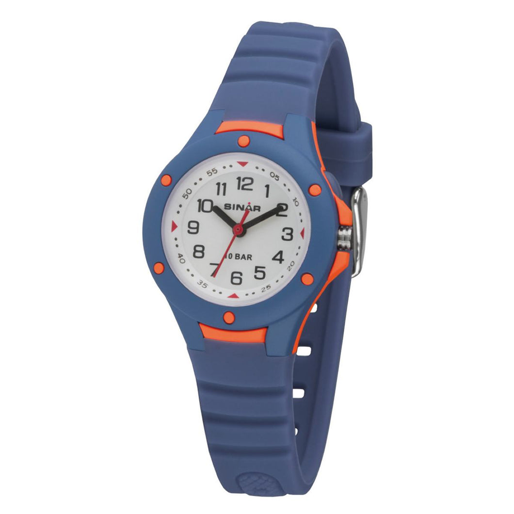 SINAR Jugenduhr Armbanduhr Analog Quarz Jungen Silikonband XB-17-2 Blau Orange