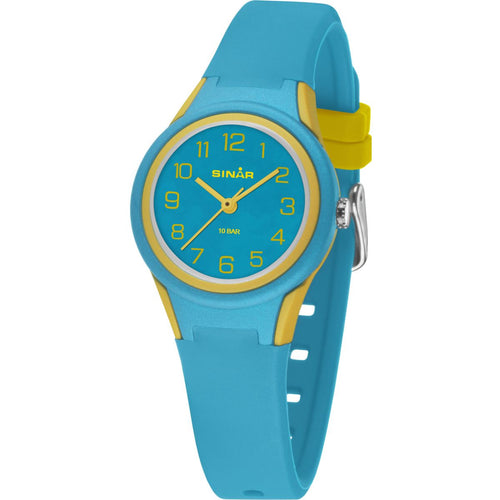 SINAR Jugenduhr Kinder Armbanduhr Analog Quarz Silikonband XB-47-2 türkis gelb