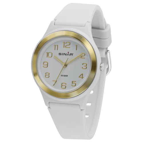 SINAR Jugenduhr Armbanduhr Analog Quarz Mädchen Silikonband XB-48-0 weiss gold