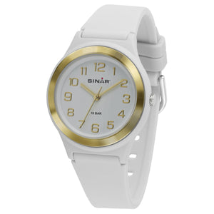SINAR Jugenduhr Armbanduhr Analog Quarz Mädchen Silikonband XB-48-0 weiss gold