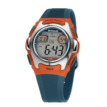 Laden Sie das Bild in den Galerie-Viewer, SINAR Jugenduhr Kinder Armbanduhr Digital Quarz Silikon XE-50-6 orange silber