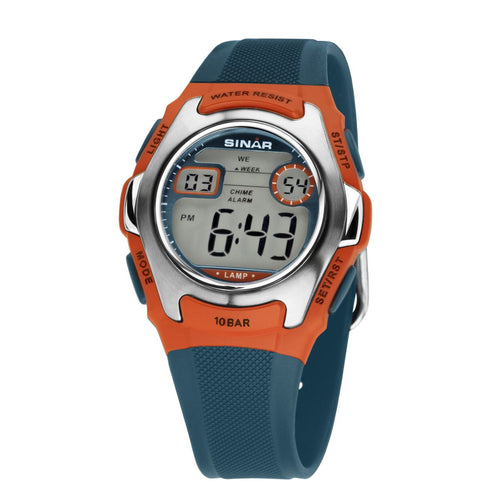 SINAR Jugenduhr Kinder Armbanduhr Digital Quarz Silikon XE-50-6 orange silber
