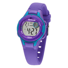 Laden Sie das Bild in den Galerie-Viewer, SINAR Jugenduhr Kinder Armbanduhr Digital Quarz Silikon XE-52-7 Lila Türkis