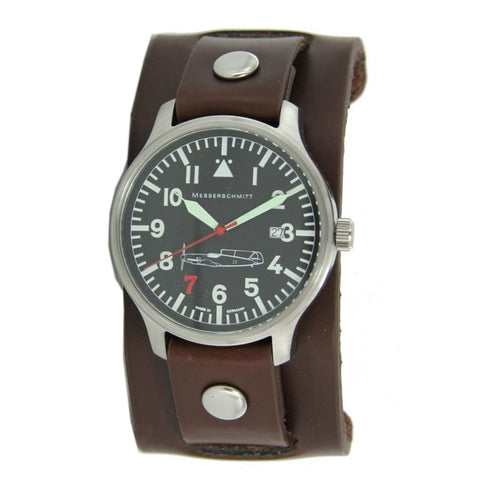 Aristo Herren Messerschmitt Uhr Fliegeruhr Unterlederb. 'Rote 7'  Ref. 109-42R7