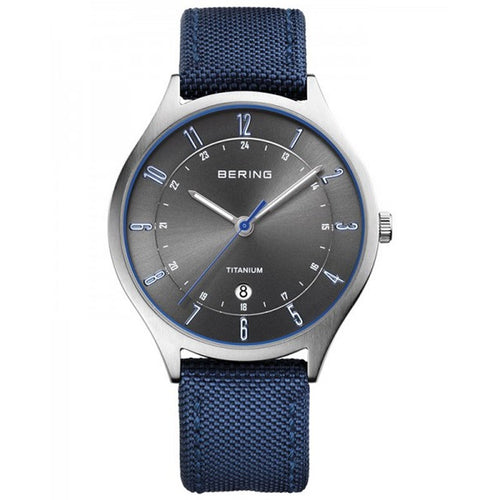 Bering Herren Uhr Armbanduhr Titan Ultra Slim - 11739-873-1Textil