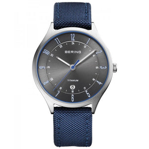Bering Herren Uhr Armbanduhr Titan Ultra Slim - 11739-873-1Textil