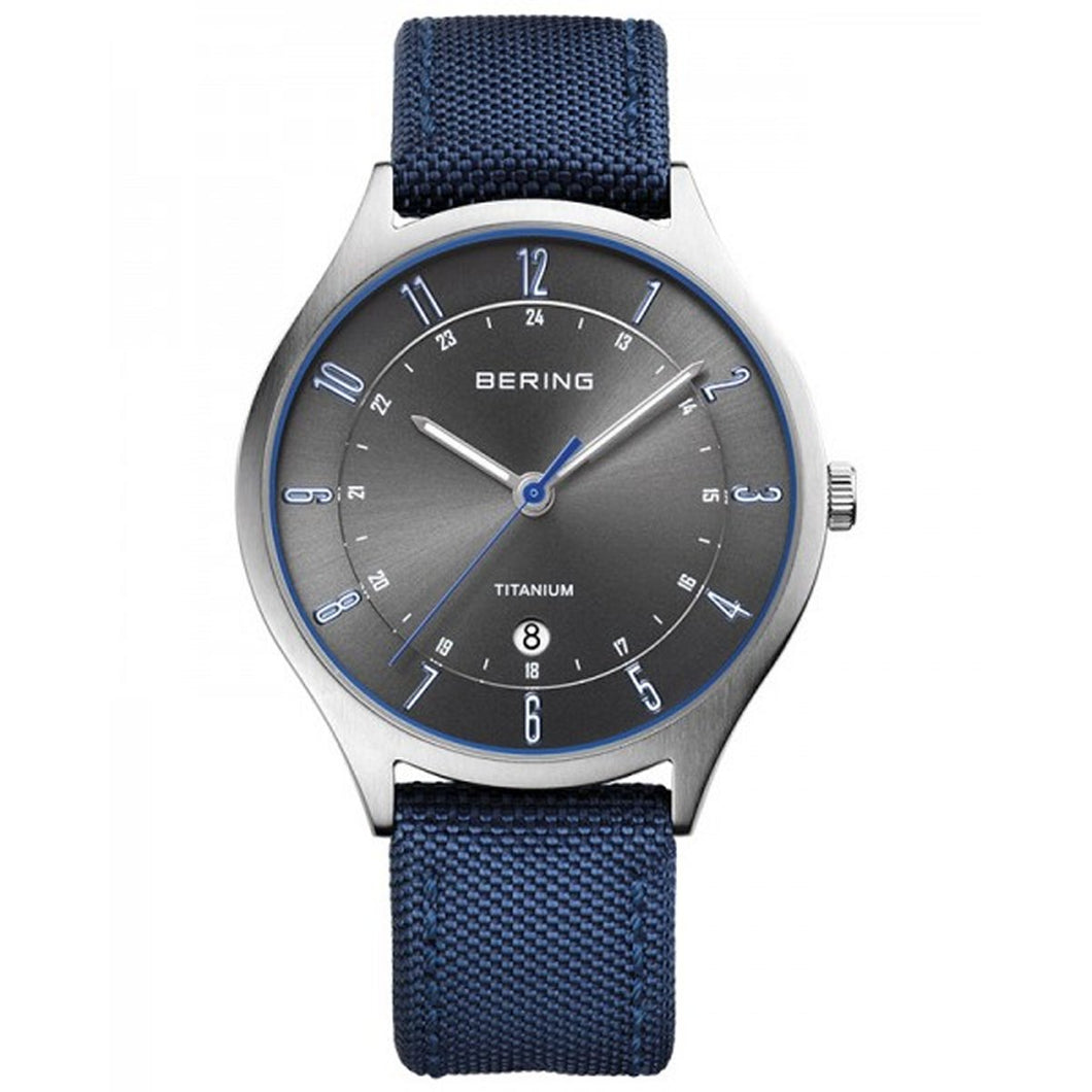 Bering Herren Uhr Armbanduhr Titan Ultra Slim - 11739-873-1Textil