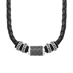 s.Oliver Jewel Herren Kette Leder Edelstahl Carbonbeads 2026107