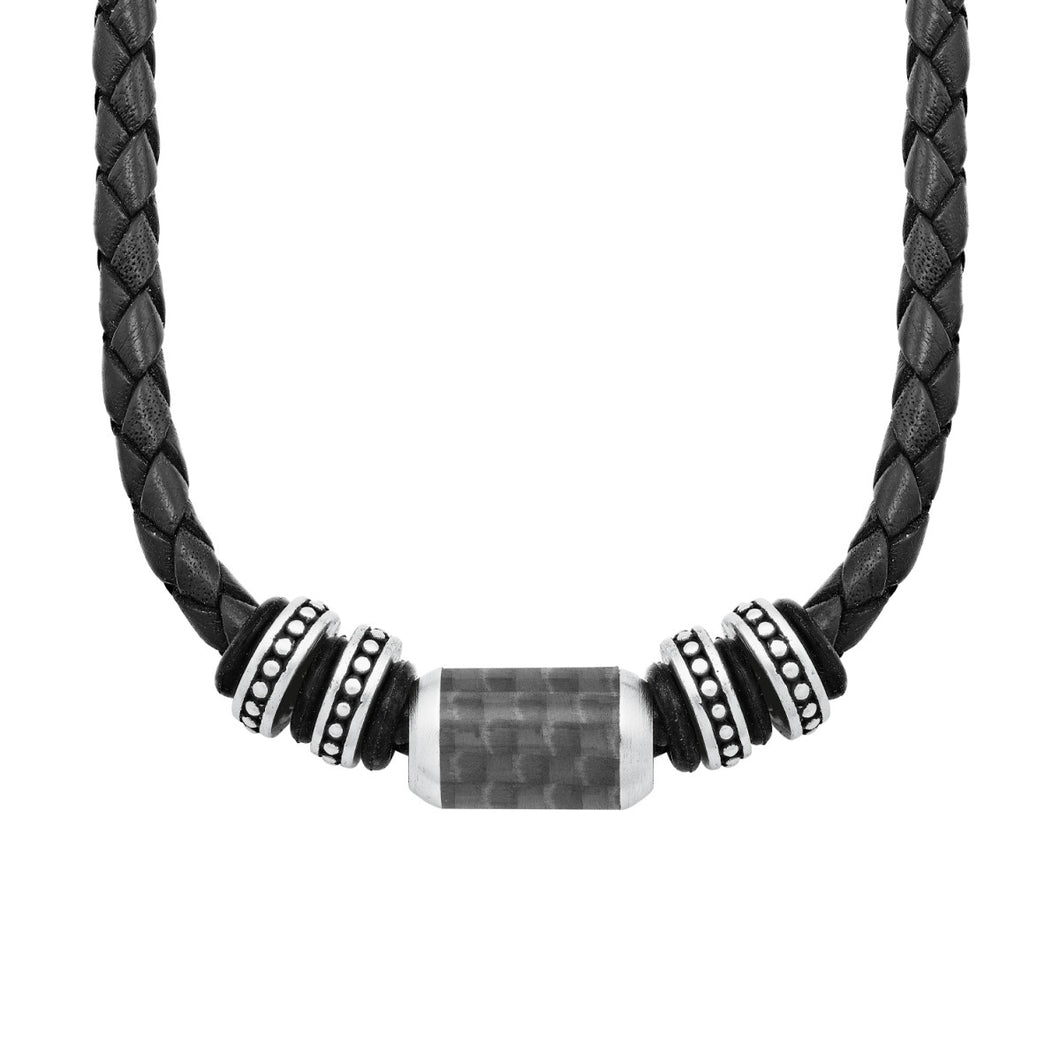 s.Oliver Jewel Herren Kette Leder Edelstahl Carbonbeads 2026107