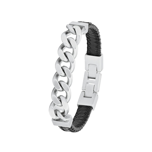 s.Oliver Jewel Herren Armband Leder Edelstahl Panzerkette 2026118