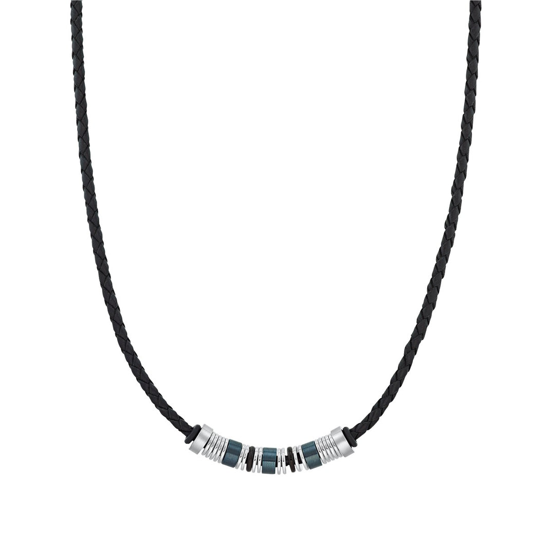s.Oliver Jewel Herren Kette Leder Edelstahl Leder silber schwarz 2031474
