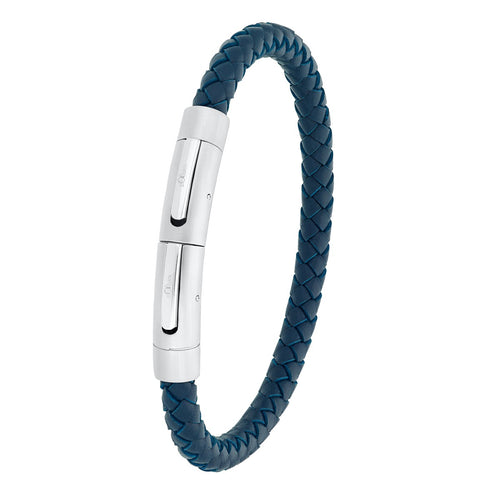 s.Oliver Jewel Herren Armband Edelstahl Leder blau 2031554