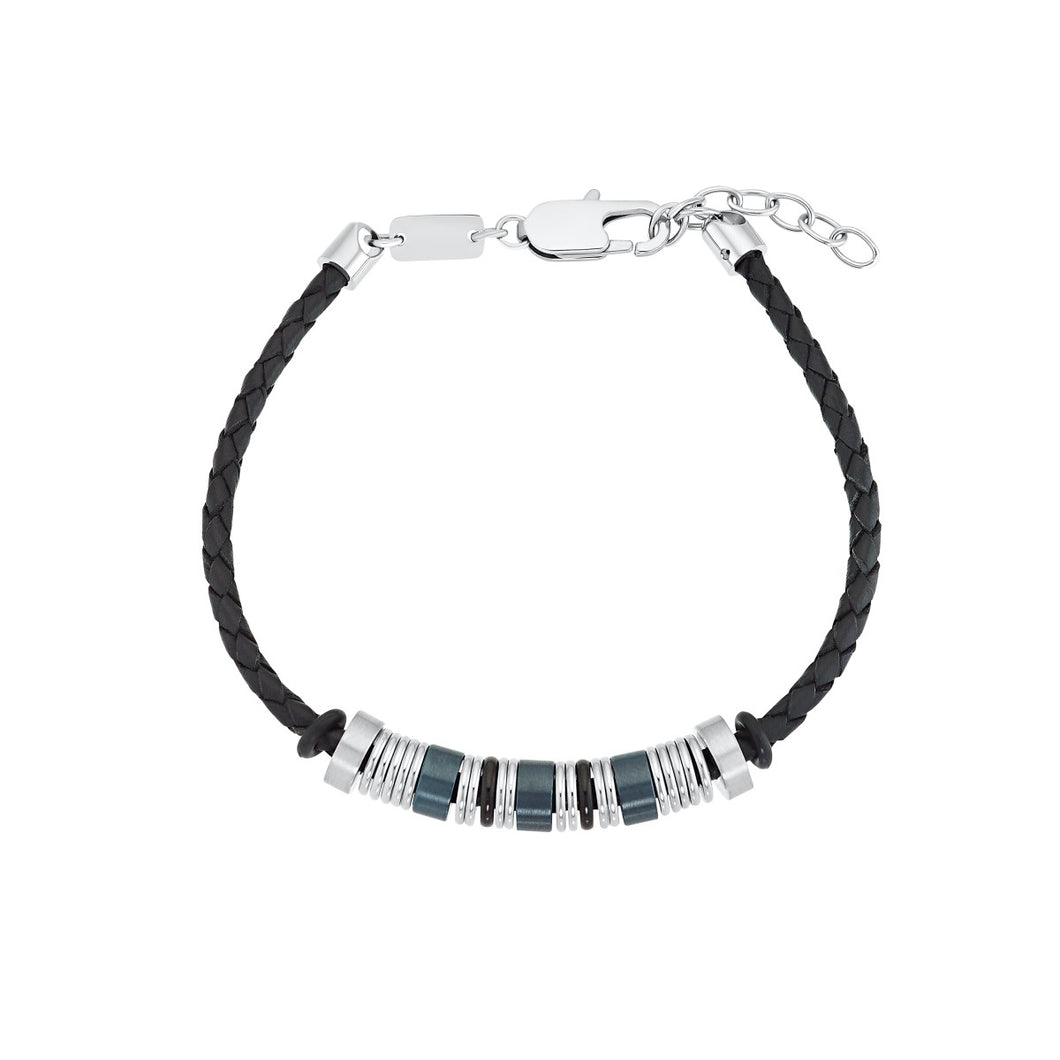 s.Oliver Jewel Herren Armband Edelstahl Leder schwarz 2031565