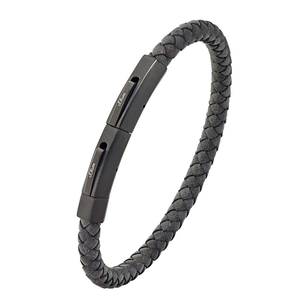 s.Oliver Jewel Herren Armband Edelstahl Leder schwarz 2032520
