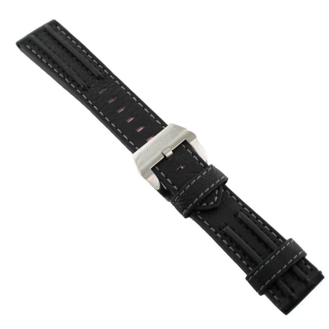 Ingersoll Ersatzband für Uhren Leder sw / rot Naht blau Dornschließe 24 mm